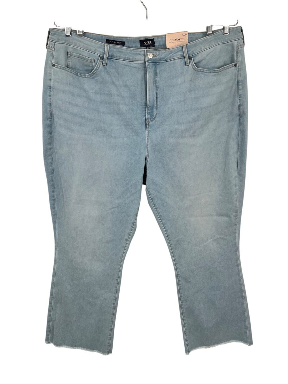 NYDJ Jeans High-Rise Slim Bootcut Ankle W/Fray light blue size 26W